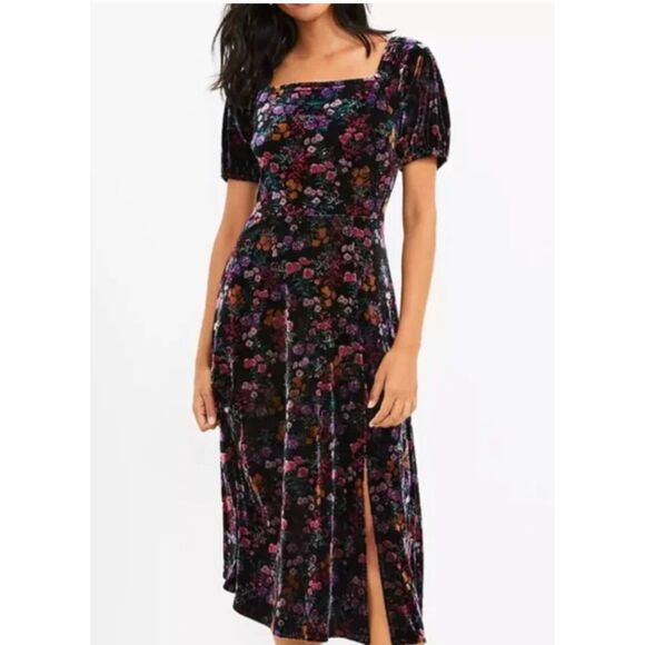LOFT Floral Velvet Puff Sleeve Maxi Dress Size 6P NWT - Picture 1 of 6